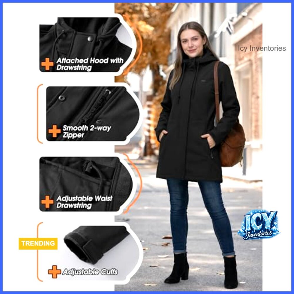 Fleece Lined Softshell Long Jacket Windproof Wate… - image 3